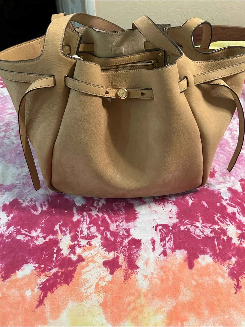 Tory Burch Romy Nubuck wheat leather tote